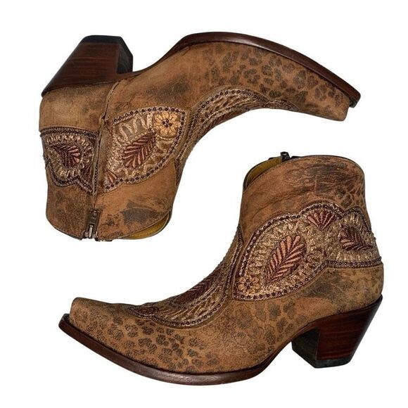 Old Gringo Bianca Leopard Boot 5" Gold Embellished Western Ankle Snip Toe 10 - Picture 4 of 10